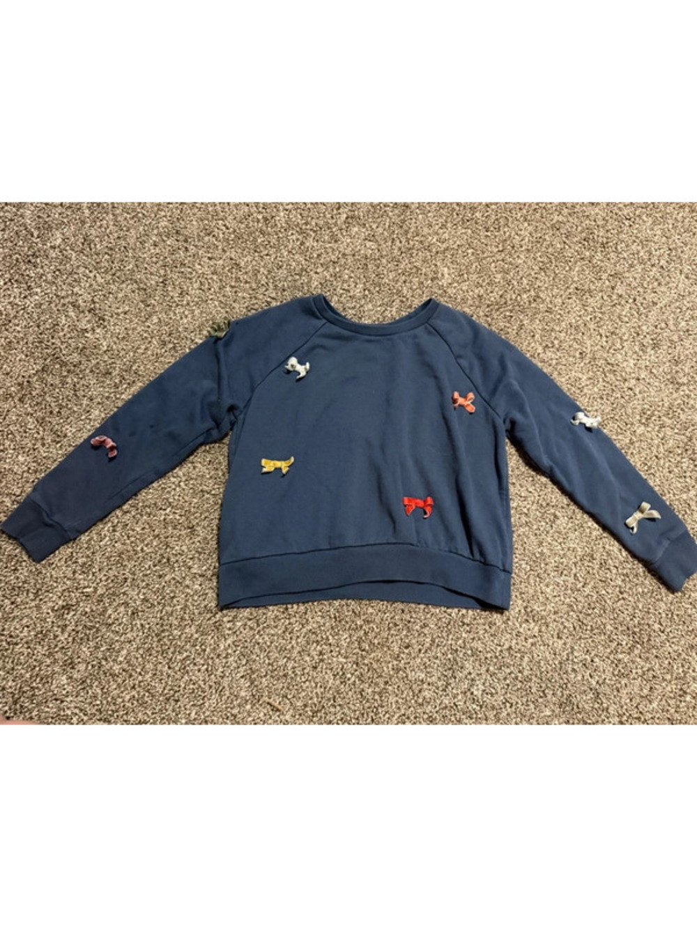 Gymboree Girls L 10-12 Navy Blue Embroidered Dogs Crewneck Sweatshirt